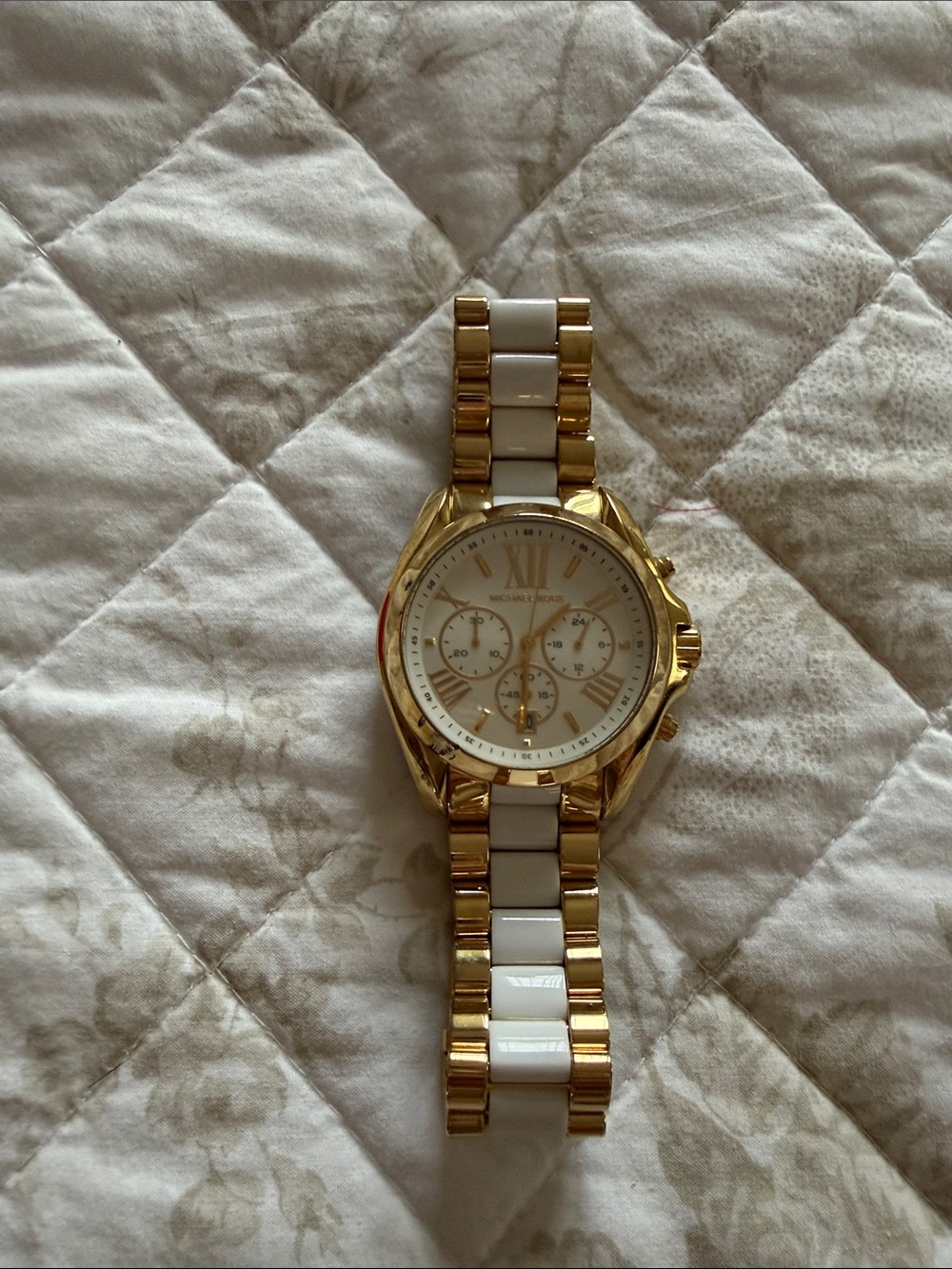 Michael Kors Gold and White Ceramic Link Chronograph Watch